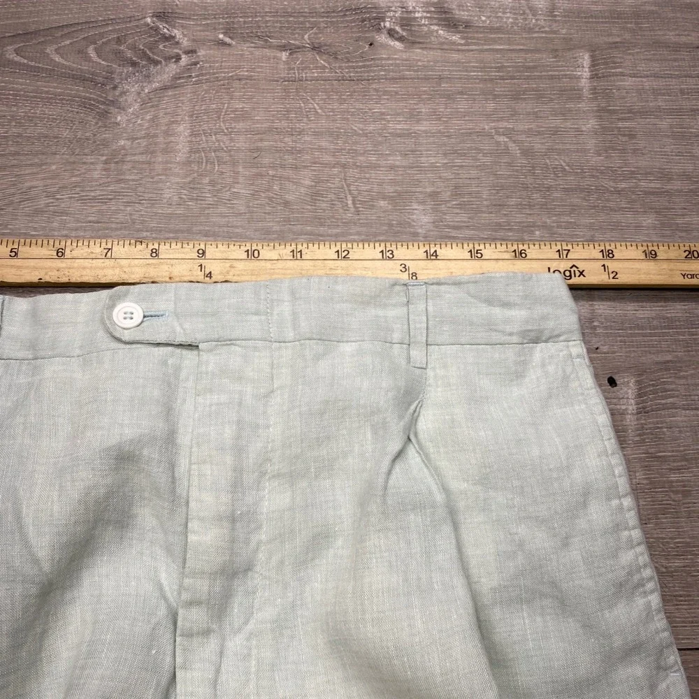 Inserch Dress Pants Mens 38x32 Green 100% Linen Pleated Cuffed Summer Beach